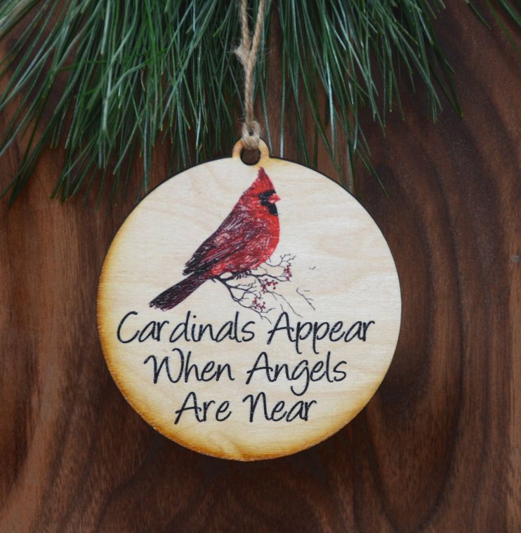 Christmas - When Angels Appear Cardinals Are Near Wooden Ornament