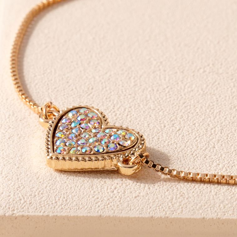 Rhinestone Heart Charm Bracelet