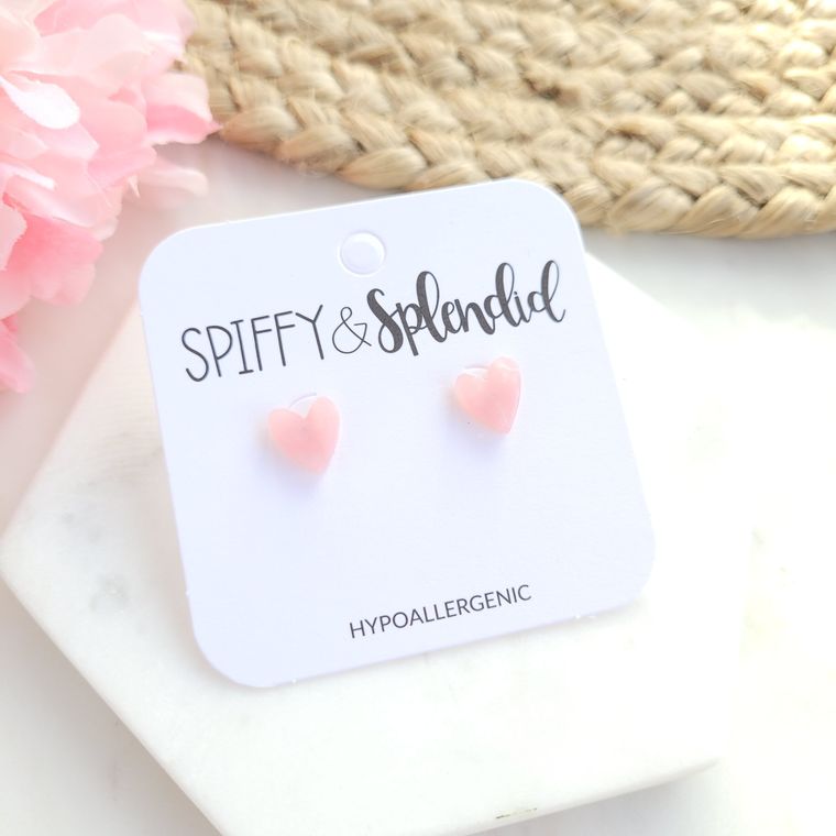Hand Drawn Heart Studs- Pink / Acrylic Earrings