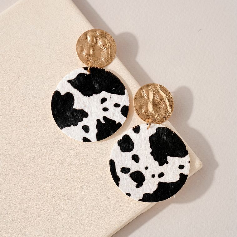Cow Print Leather Dangling Earrings