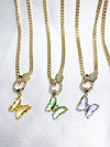 Cuban Chain Crystal Butterfly Necklaces