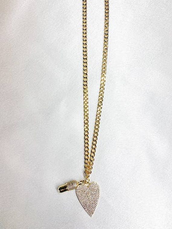 Gold Cuban Chain + Diamond Heart Pill