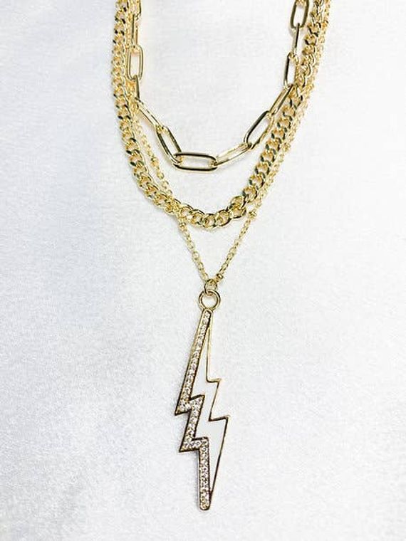 Lightning Bolt Layered Necklace Set