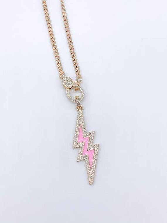 Neon Lightning Bolt Clasp Necklaces Baby Pink