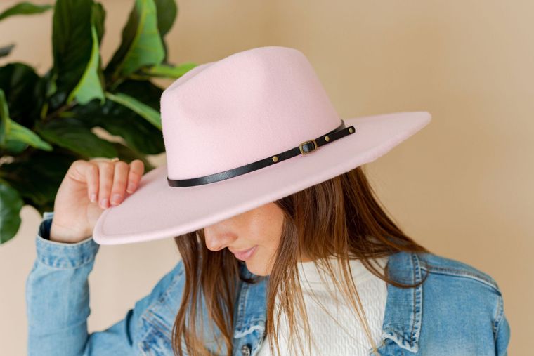 Wide Brim Hat w/ Belt - Blush Pink