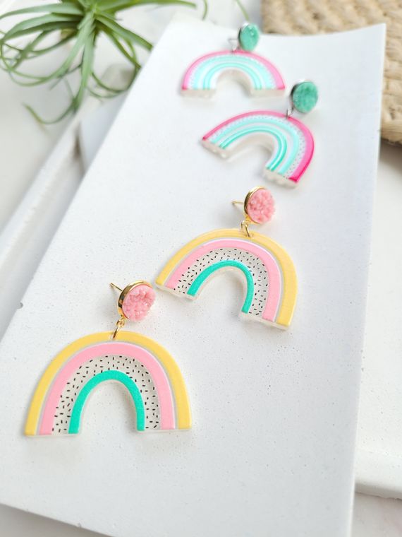 Happy Day Rainbow / Druzy + Acrylic Earrings