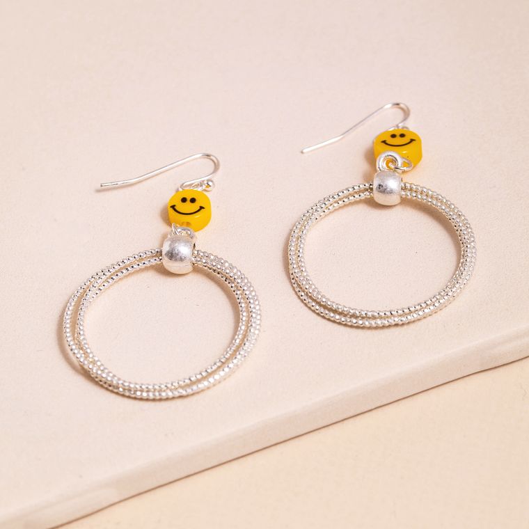 Smiley Face Circle Dangling Earrings