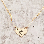 Middle Finger Heart Necklace with Austrian Crystals