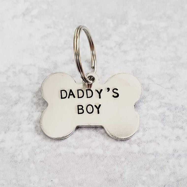 MAMA'S BOY Bone-Shaped Pet Tag SILVER