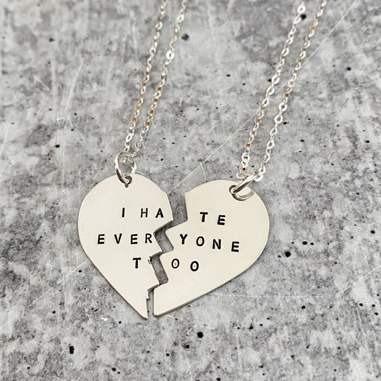I Hate Everyone Too Broken Hearts Friendship Necklace STERLING SILVER
