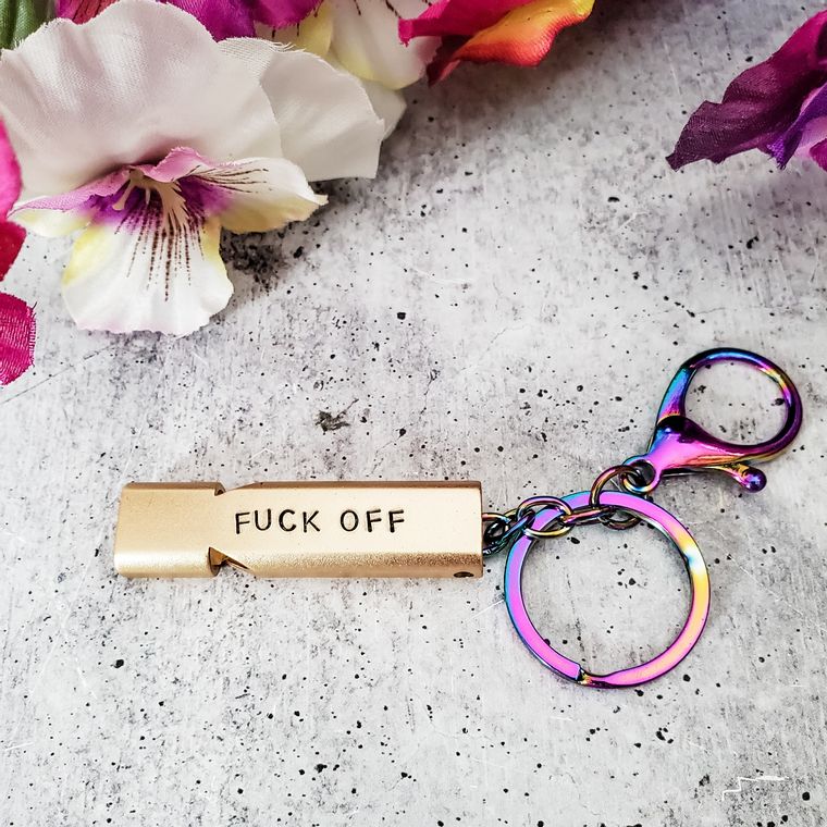 Safety Whistle Keychain-FUCK OFF Gold/Silver