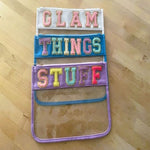 Clear Nylon Zipper Pouch with Chenille Letter Patches-BLUE THINGS