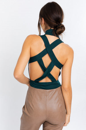 MOCK NECK CRISS CROSS BODYSUIT