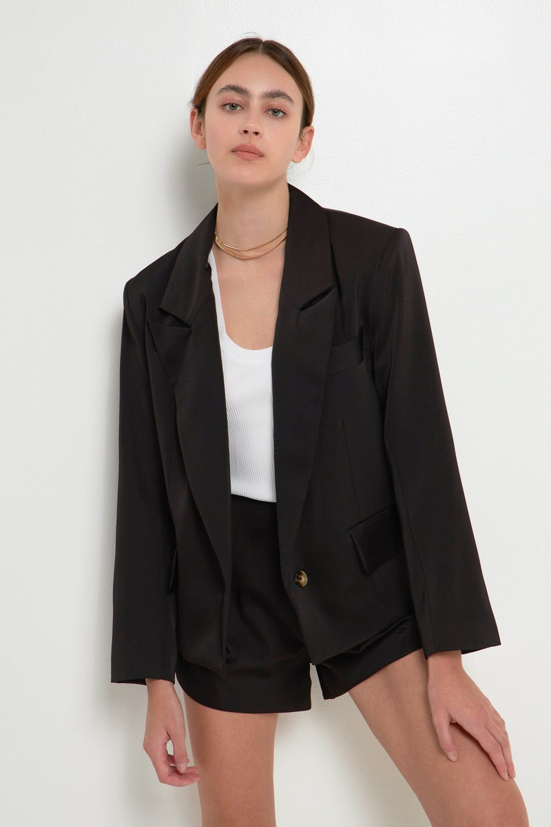 One Button Satin Blazer