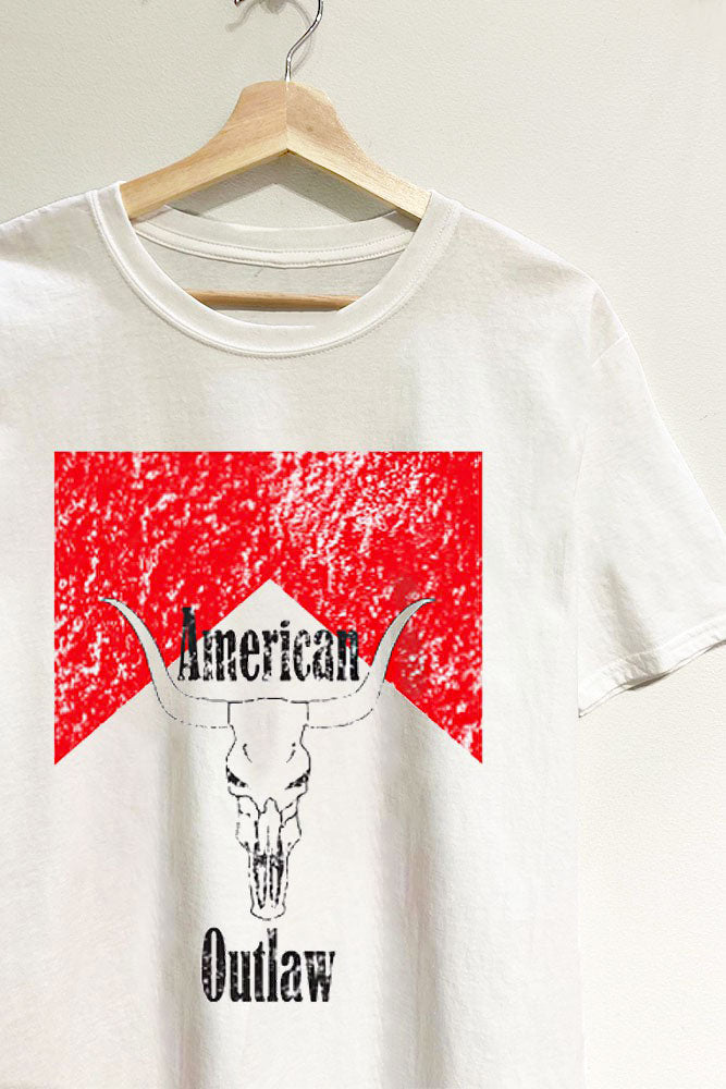 AMERICAN OUTLAW STEER SKULL LOOSE FIT GRAPHIC T SHIRT
